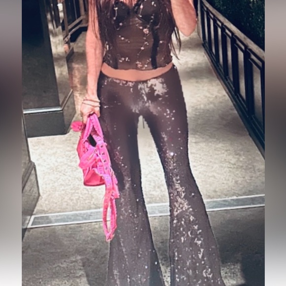 Black Sequin Flared Pants - Picture 3 of 3